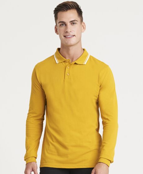 AWDis Long Sleeve Tipped 100 Polo Shirt Thumbnail