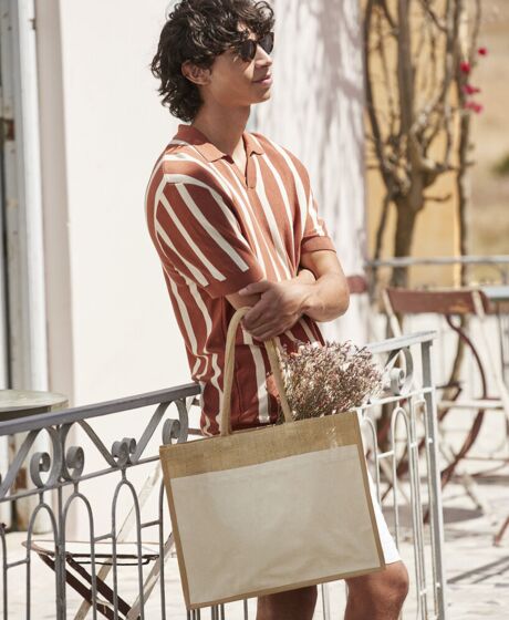 Cotton pocket natural starched jute shopper Thumbnail