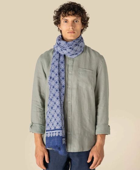 Spasso Blue Floral Mosaic Scarf Thumbnail