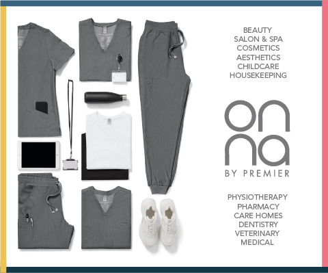 onna tunic premier scrubs healthcare bubble customised logo embroidery print physiotherapy pharmacy care homes dentistry veterinary medical childcare housekeeping aesthetics cosmetics salon spa beauty