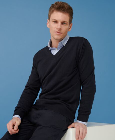 Henbury Lightweight Cotton Acrylic V Neck Sweater Thumbnail