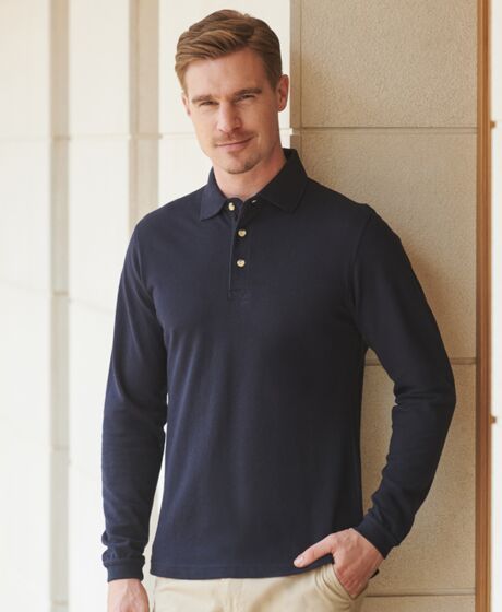 Henbury Long Sleeve Cotton Piqué Polo Shirt Thumbnail
