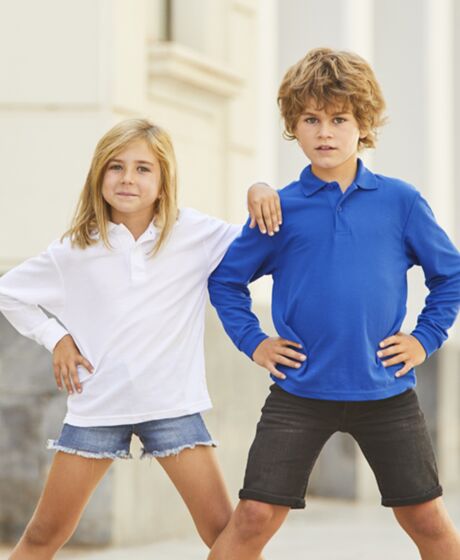 Fruit of the Loom Kids Long Sleeve Poly/Cotton Piqué Polo Shirt Thumbnail