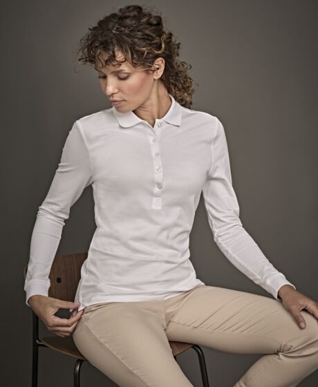 Tee Jays Ladies Luxury Stretch Long Sleeve Polo Shirt Thumbnail