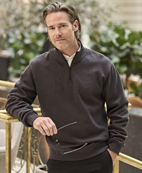 Tee Jays Ribbed Interlock Half Zip Sweatshirt Thumbnail