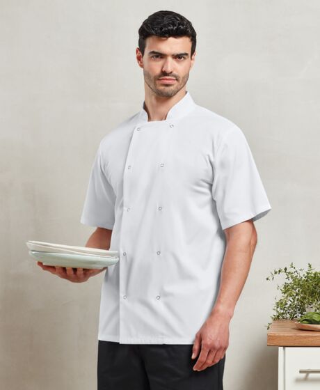 Premier Unisex Short Sleeve Stud Front Chef's Jacket Thumbnail